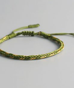 Bracelet de la chance Tibetain traditionnel vert et jaune