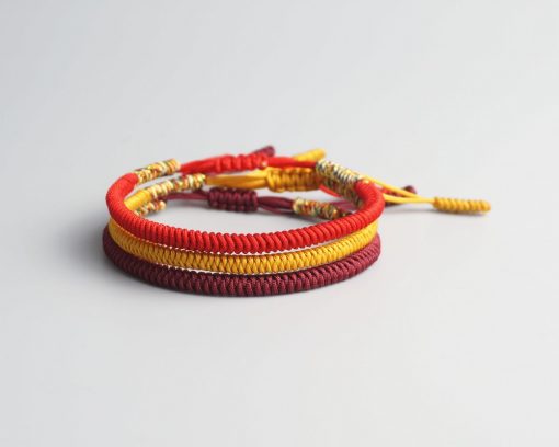 Pack 3 bracelet porte bonheur tibétain pourpre, rouge et or
