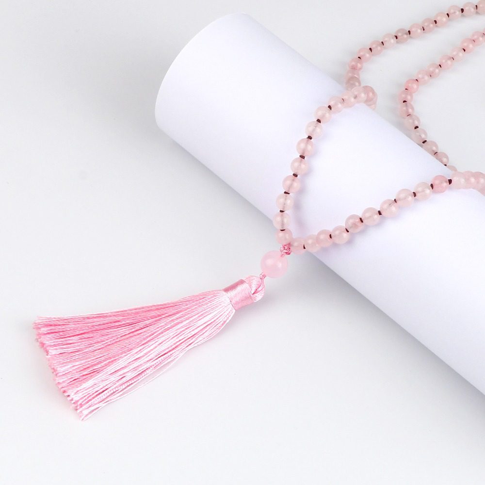 Bracelet Mala de 108 perles en quartz rose cristal