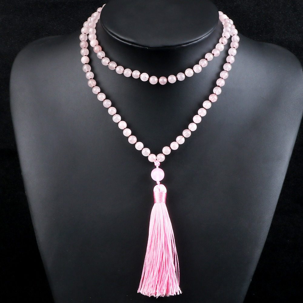 Bracelet Mala de 108 perles en quartz rose cristal