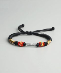 Bracelet porte bonheur tibétain tressé main noir