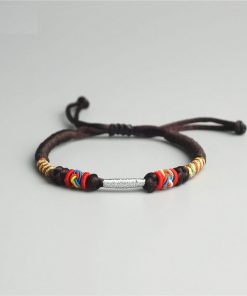 Bracelet porte bonheur tibétain tressé main marron